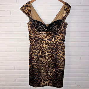 Tadashi Shoji Collection Brown Animal Print Cap Sleeve Mini Dress,Women’s Size 4